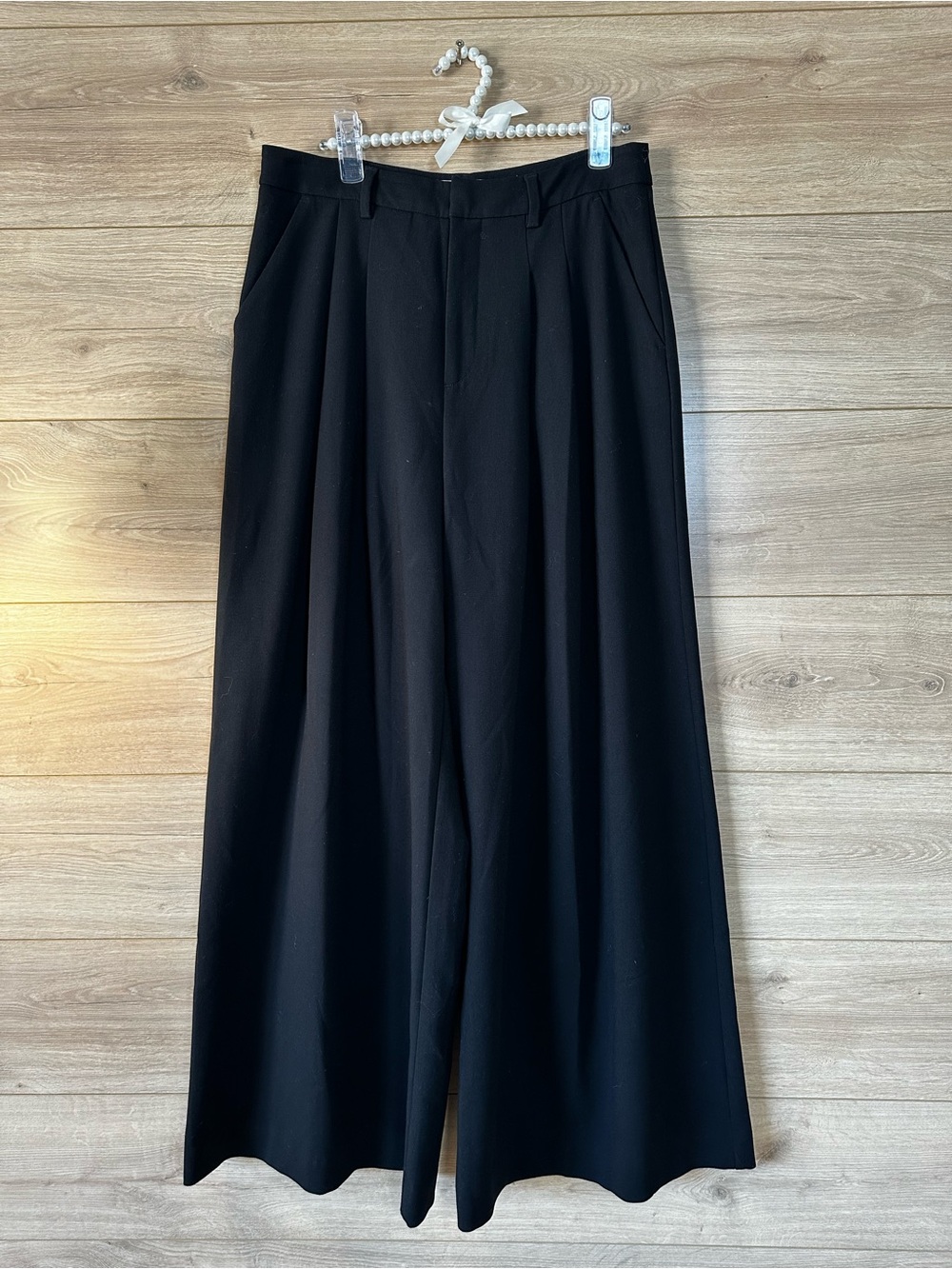 Anthropologie Maeve Pleated Trousers Black Wide-Leg High-Rise Trousers - Picture 4 of 13
